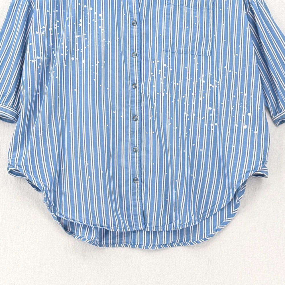 PILCRO The Bo Boyfriend Buttondown Women M L Blue Striped Paint Splatter Shirt - Picture 9 of 16